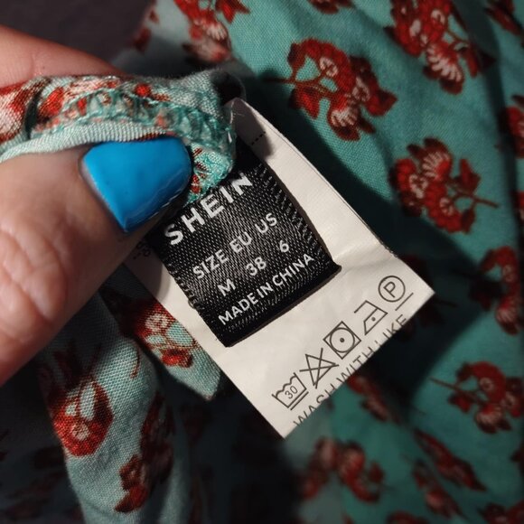 Boho Floral Mixed Print Tunic Top Orange & Teal Short Sleeve Festival Style - Picture 8 of 9